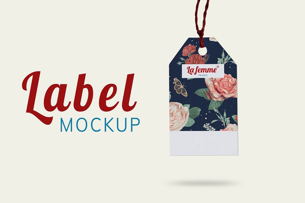 Clothing tag mockup, flower realistic blank design psd