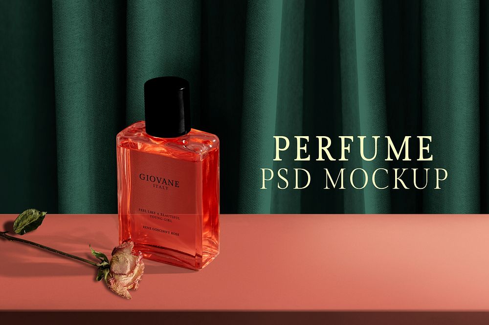 Perfume bottle mockup, beauty product packaging psd