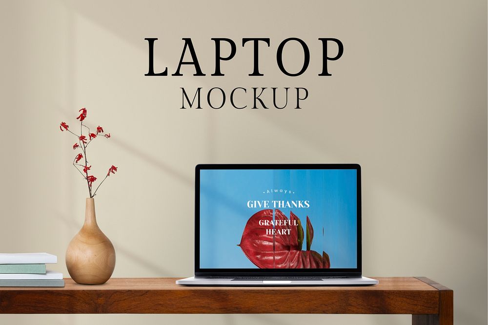 Laptop screen mockup, botanical design space psd
