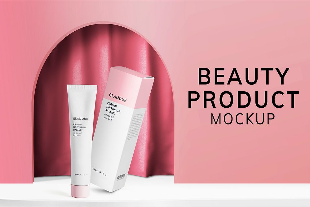 Cosmetic tube mockup, pink psd product packaging design
