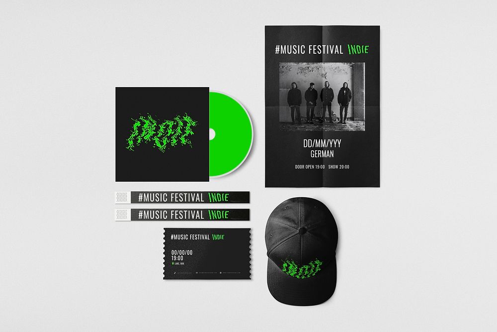 Music festival mockup, design psd event passes high resolution image