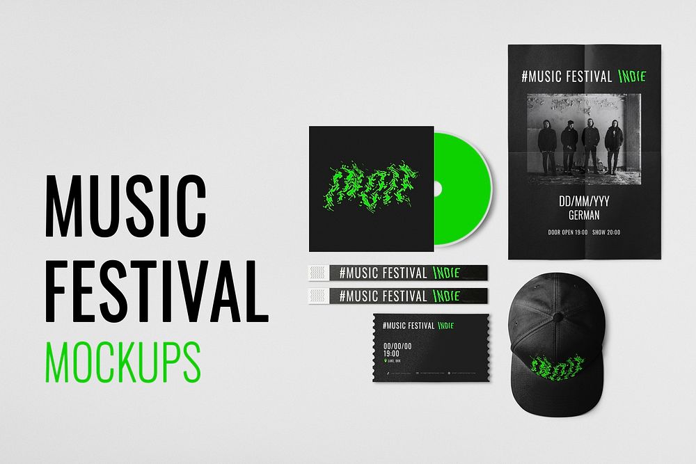 Music festival mockup, design psd event passes high resolution image