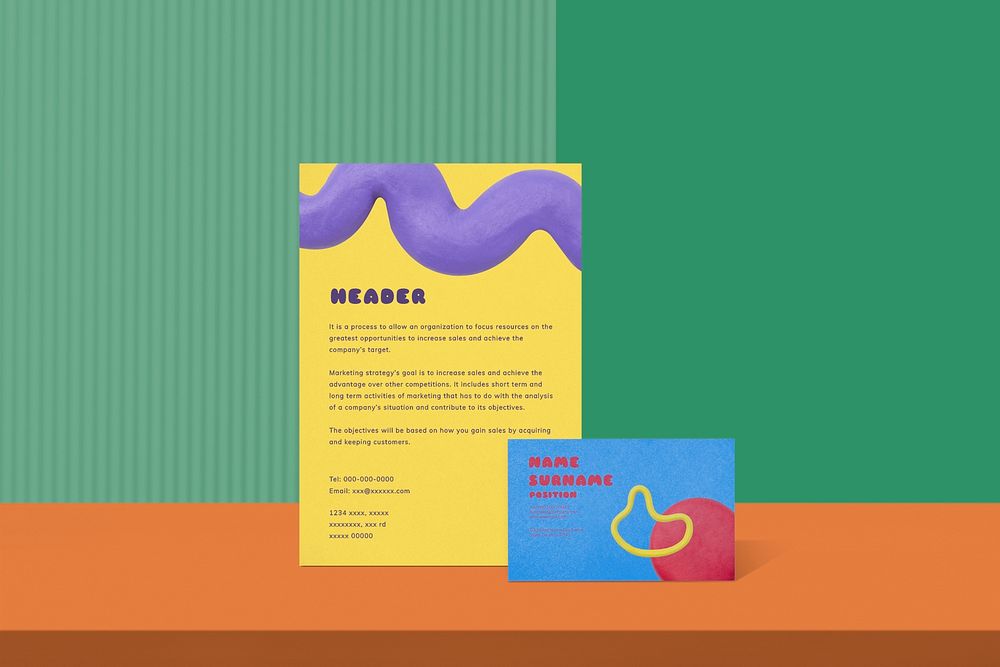 Corporate identity mockup, colorful stationery realistic psd image