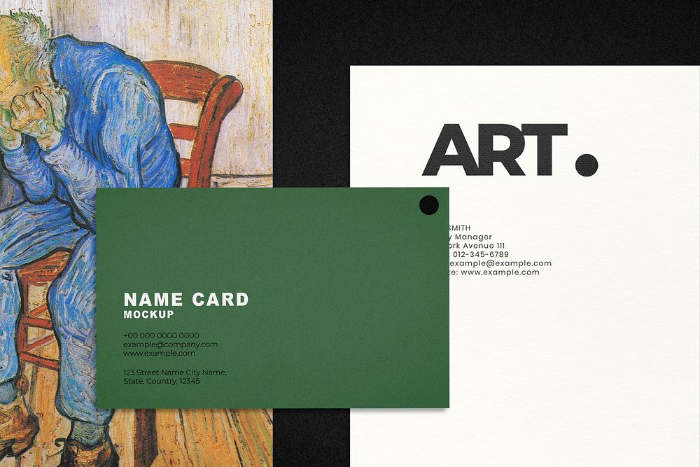 Business card mockup, creative professionals, Van Gogh design psd