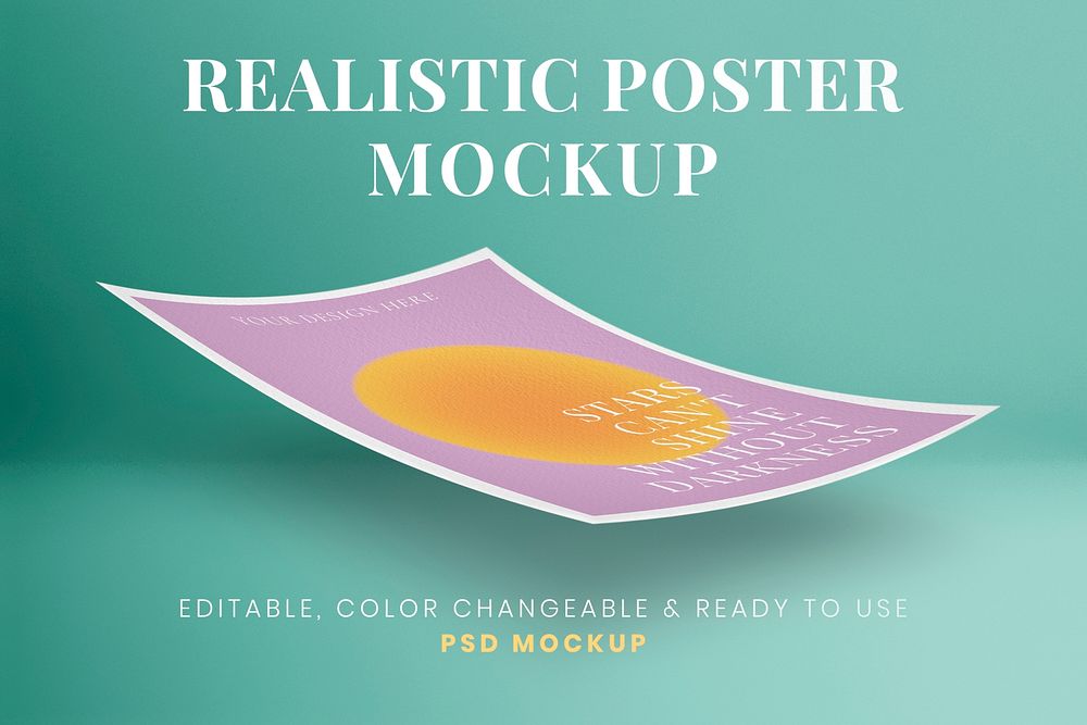 Realistic poster mockup, paper colorful design psd