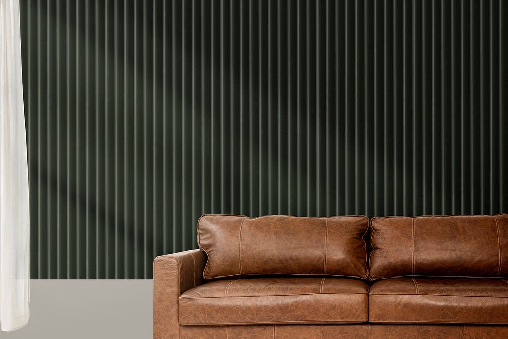 Leather sofa mockup, living room furniture psd
