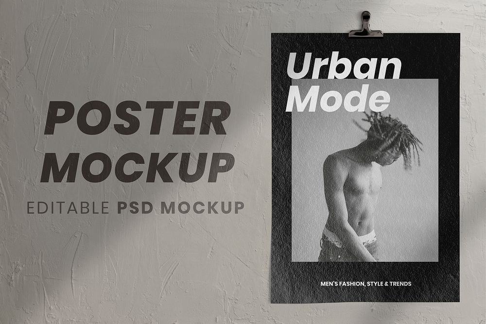 Wall poster mockup, paper urban design psd