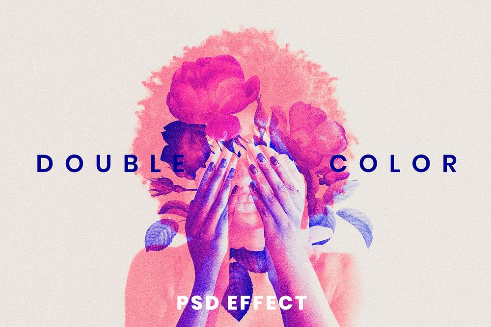 Double color abstract exposure PSD effect easy-to-use in anaglyph 3D tone remixed media