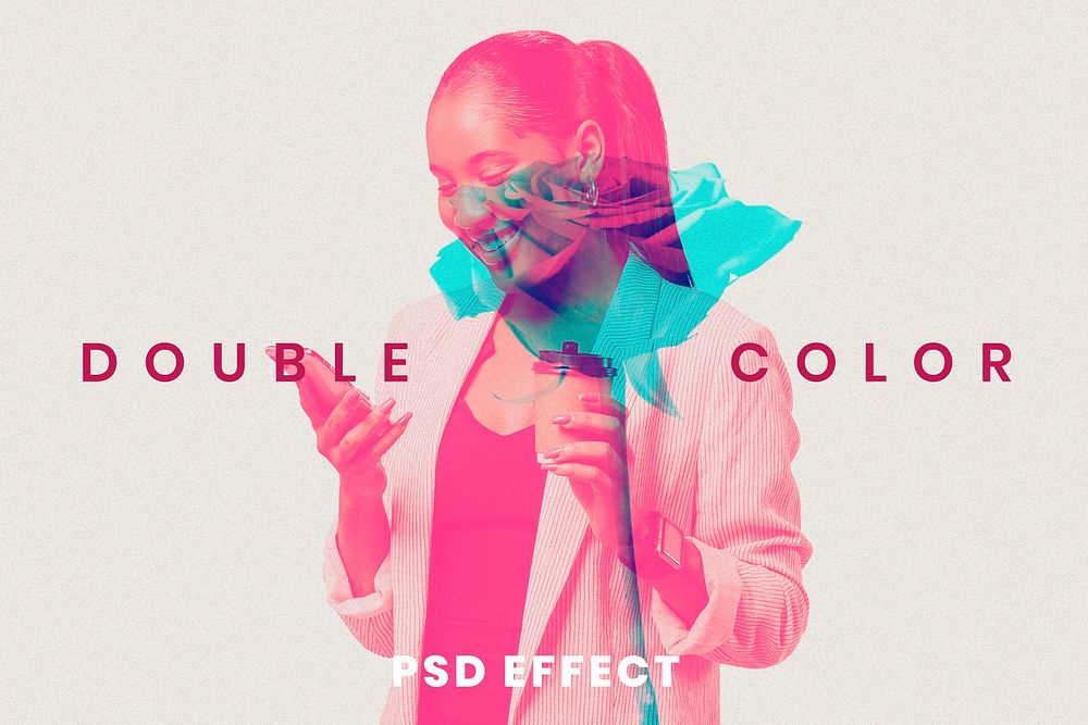 PSD Effect, Double exposure color photoshop add-on in anaglyph 3D tone