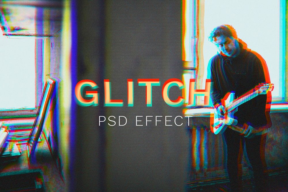 PSD effect, glitch overlay in 3d tone photoshop add-on