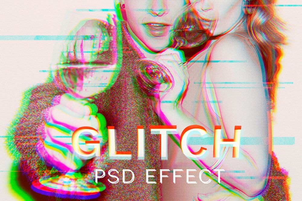 Glitch PSD effect overlay in 3d tone easy-to-use