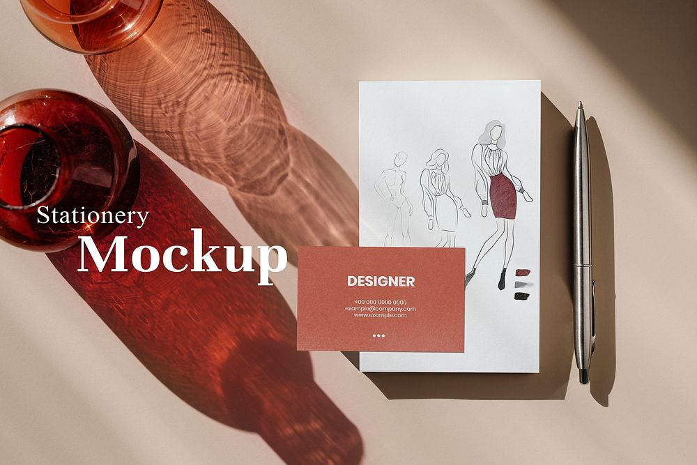 Aesthetic brand identity mockup set with business card psd