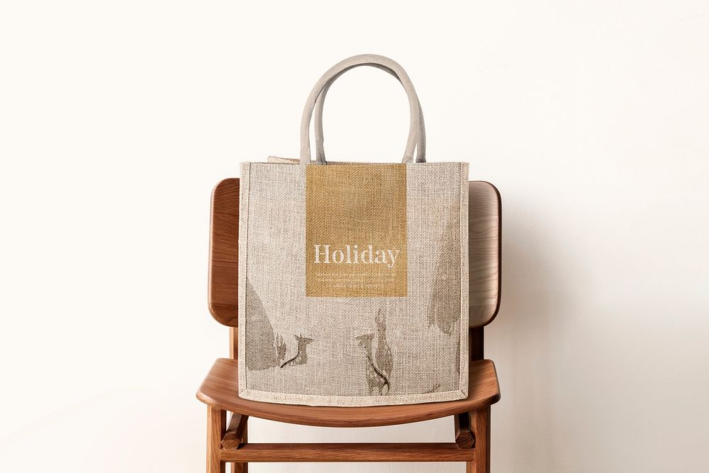 Jute tote bag mockup, eco-friendly, reusable design psd