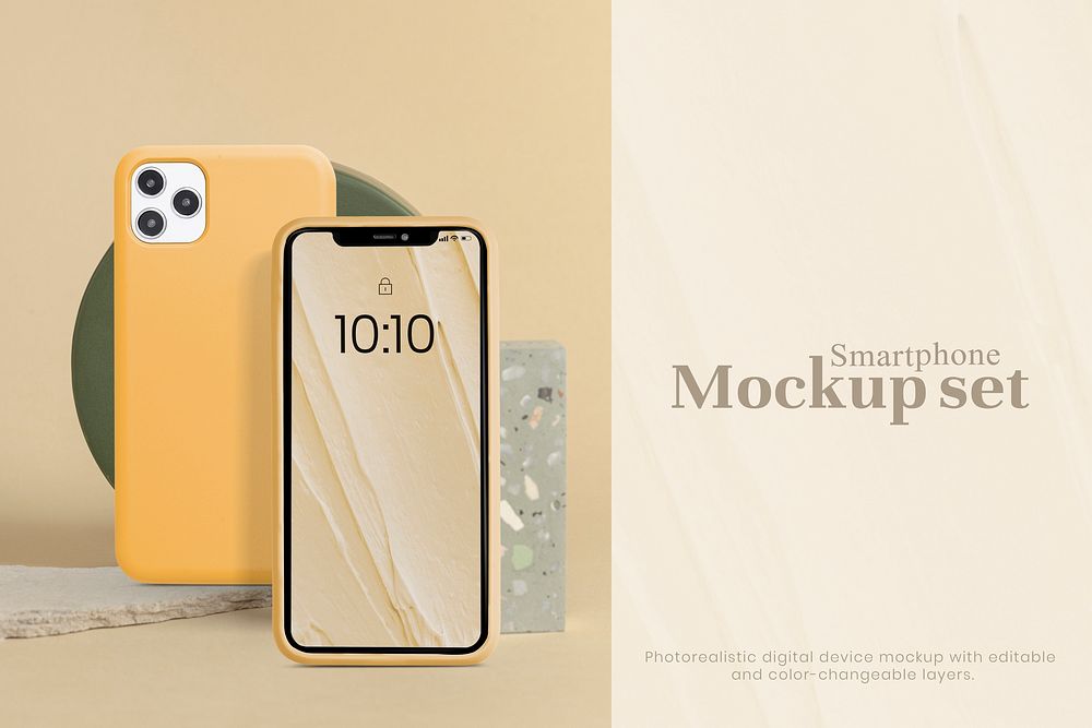 Smartphone & case mockup psd, bright design