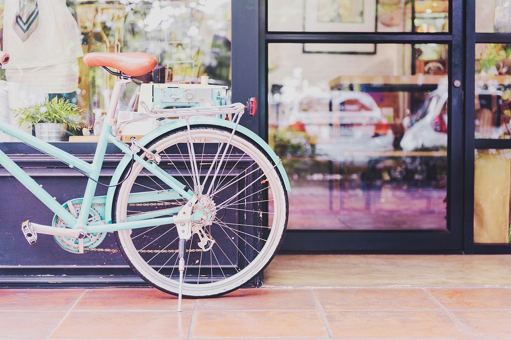 Coffee shop and bike, white tone filter