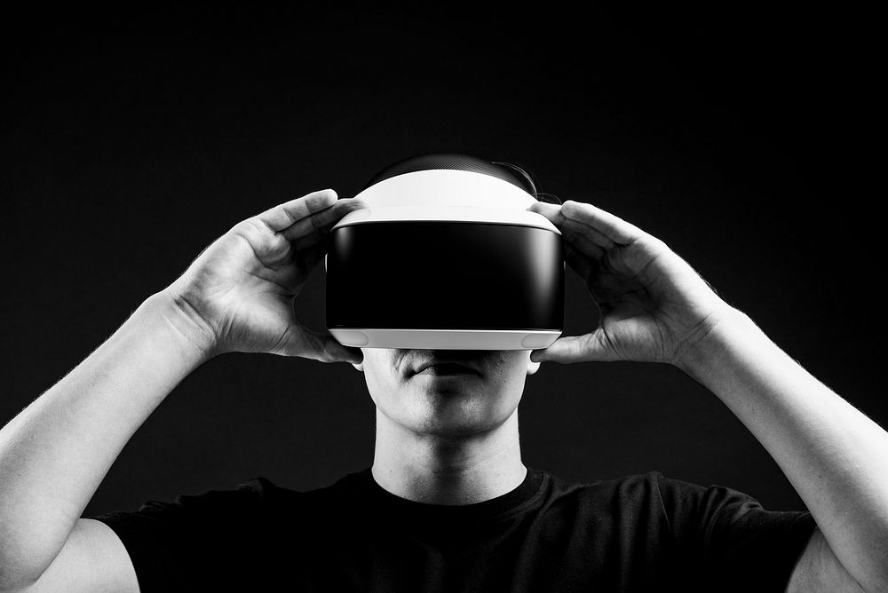 Gaming technology background VR headset, monotone filter
