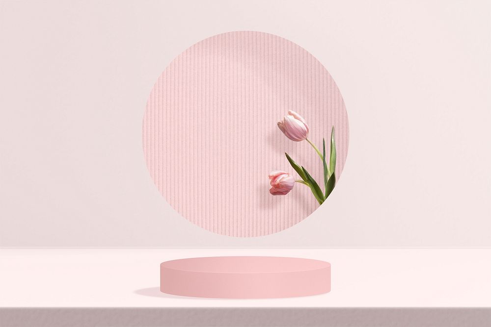 Flower product backdrop with tulip in pink