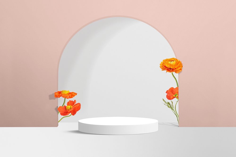 Flower product backdrop mockup psd in pink