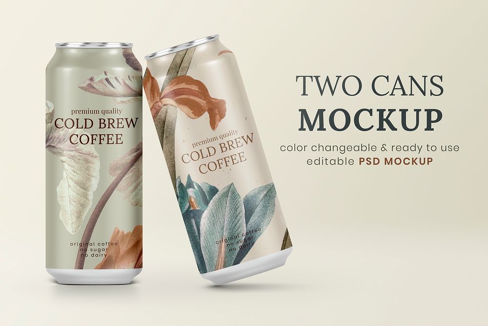 Cold brew can mockup psd, coffee branding 