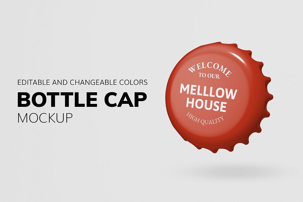 Bottle cap mockup psd, beverage product branding