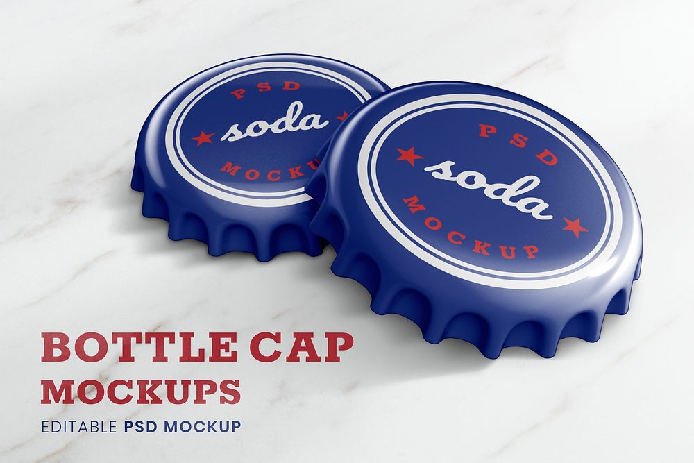 Bottle cap mockup psd, soda product branding