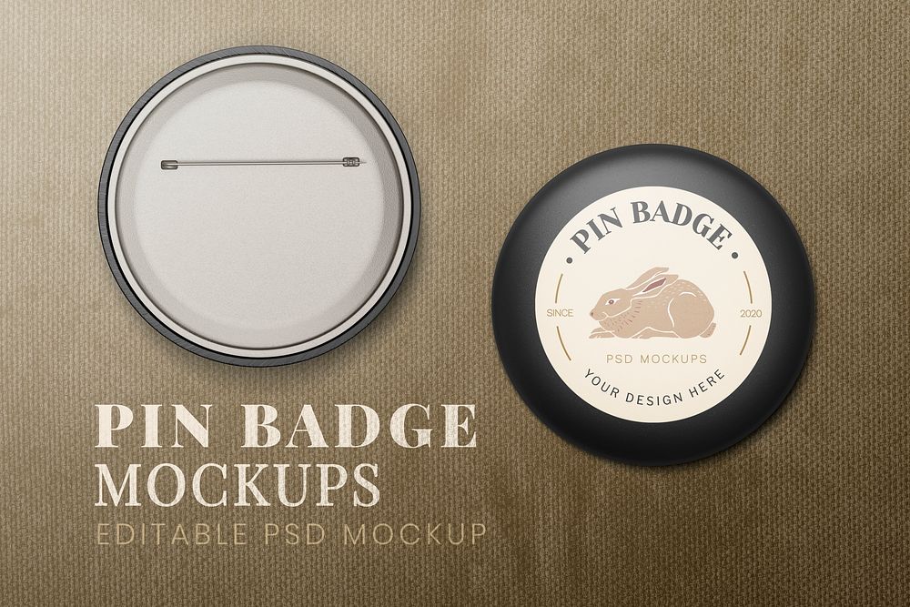 Pin badge mockup set psd, front and back