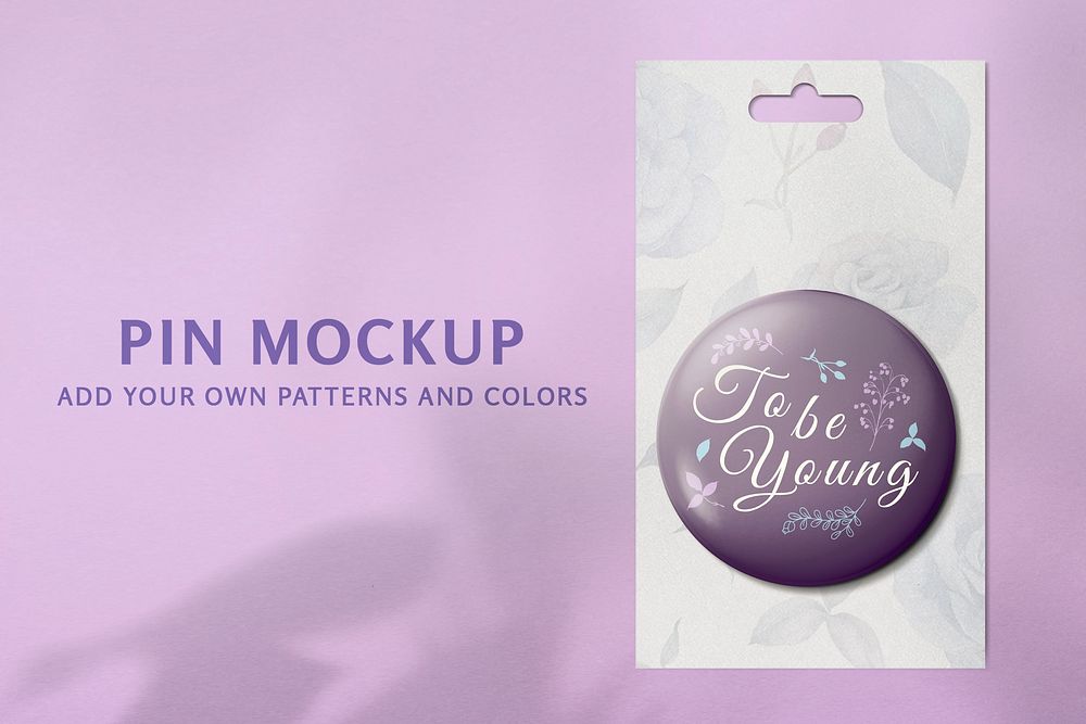 Fashion pin mockup psd, purple cute design 