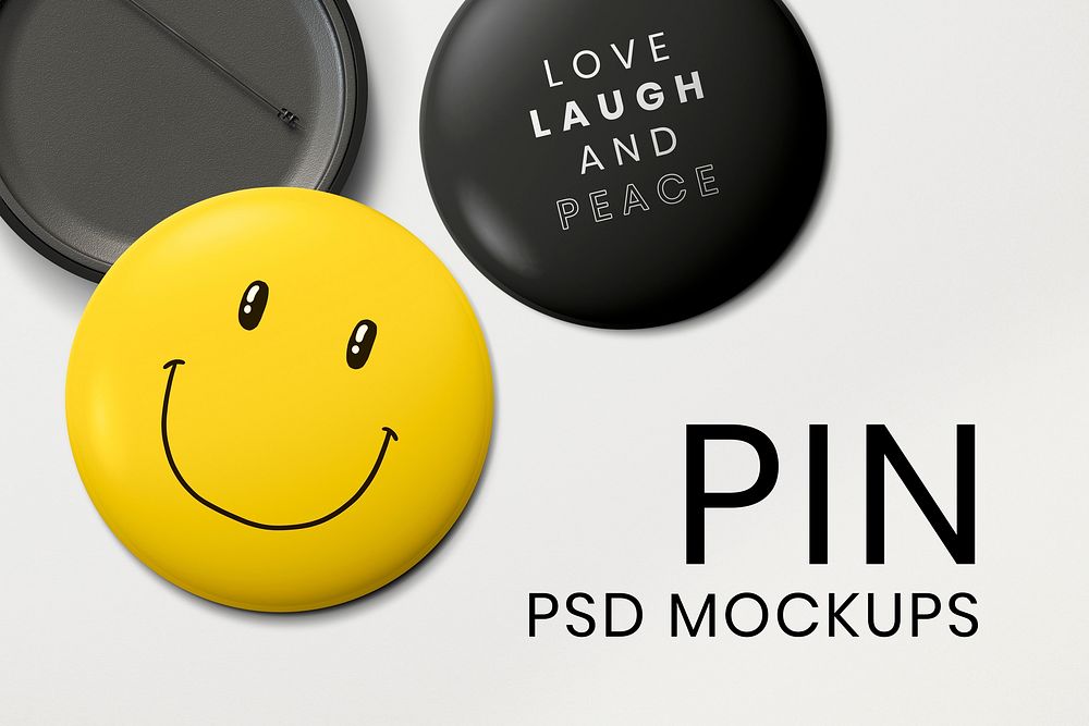 Pin badge mockup set psd, front and back