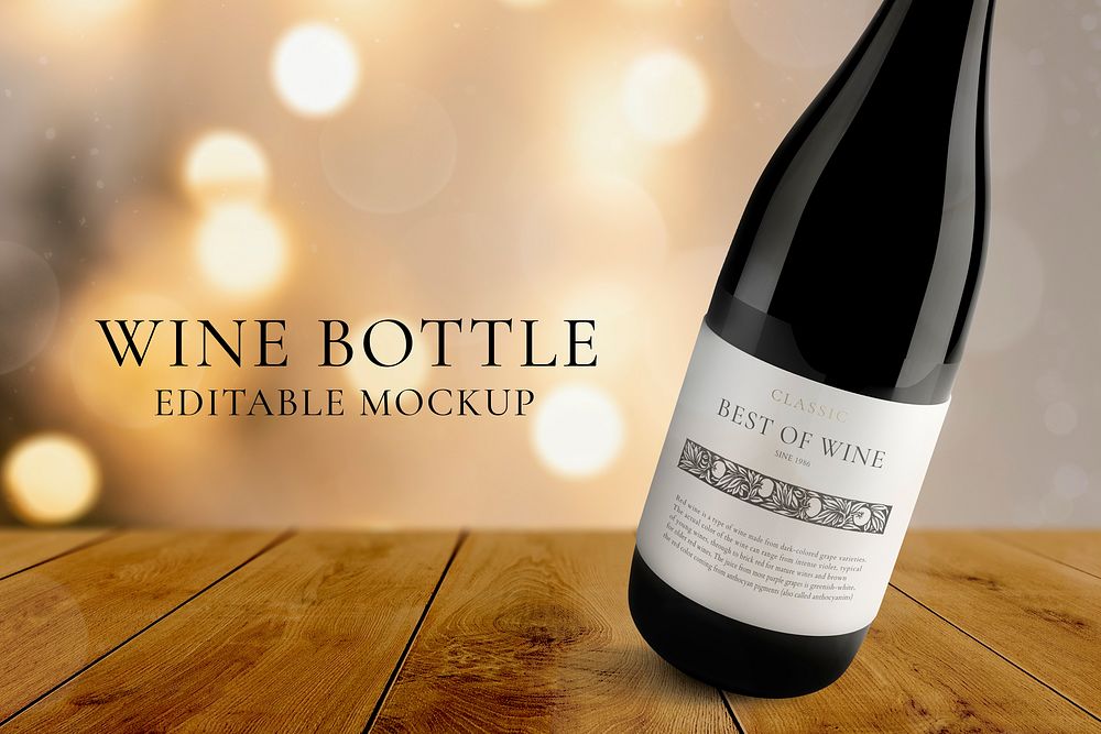 Wine bottle mockup psd, editable elegant design 