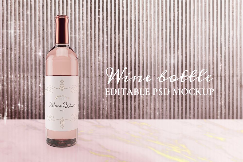 Ros&eacute; wine bottle mockup, editable festive design