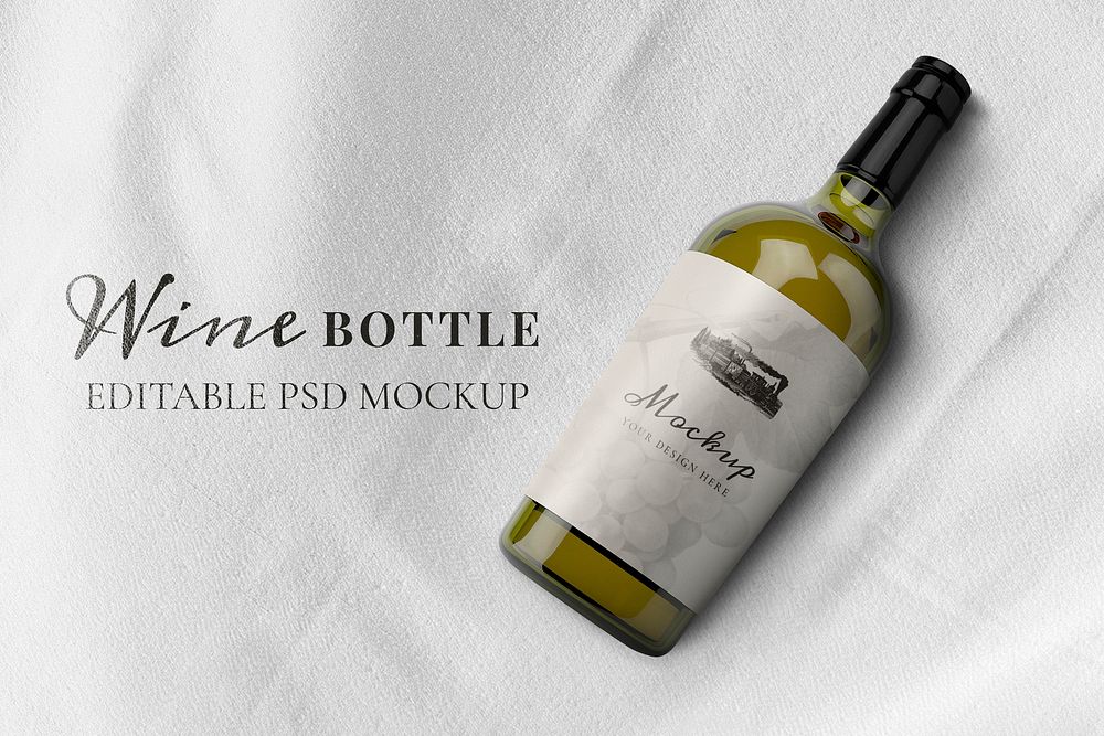 Wine bottle mockup psd, editable elegant design 