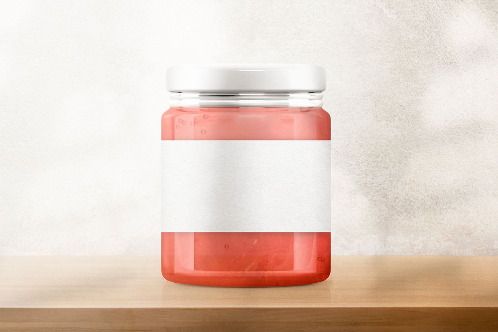 Strawberry jam glass jar, food product packaging with design space
