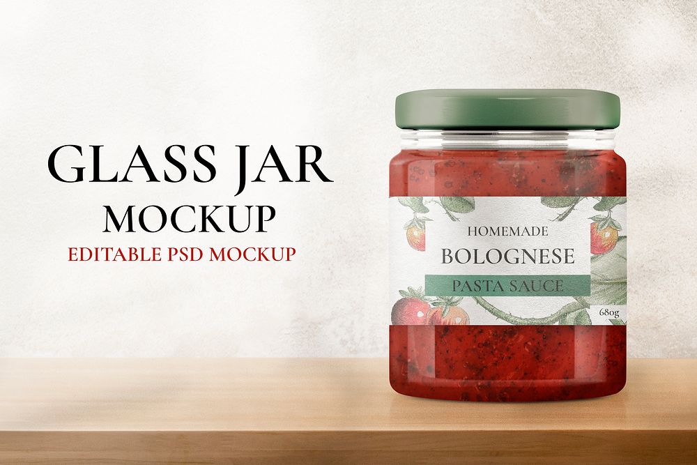 Glass jar mockup psd, food product packaging and branding 