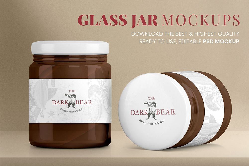 Glass jar mockup psd, food product packaging and branding 