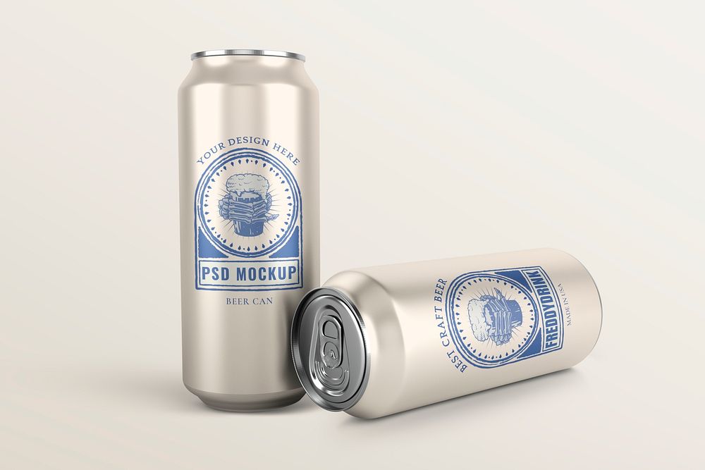 Beer cans mockup psd, cool product branding