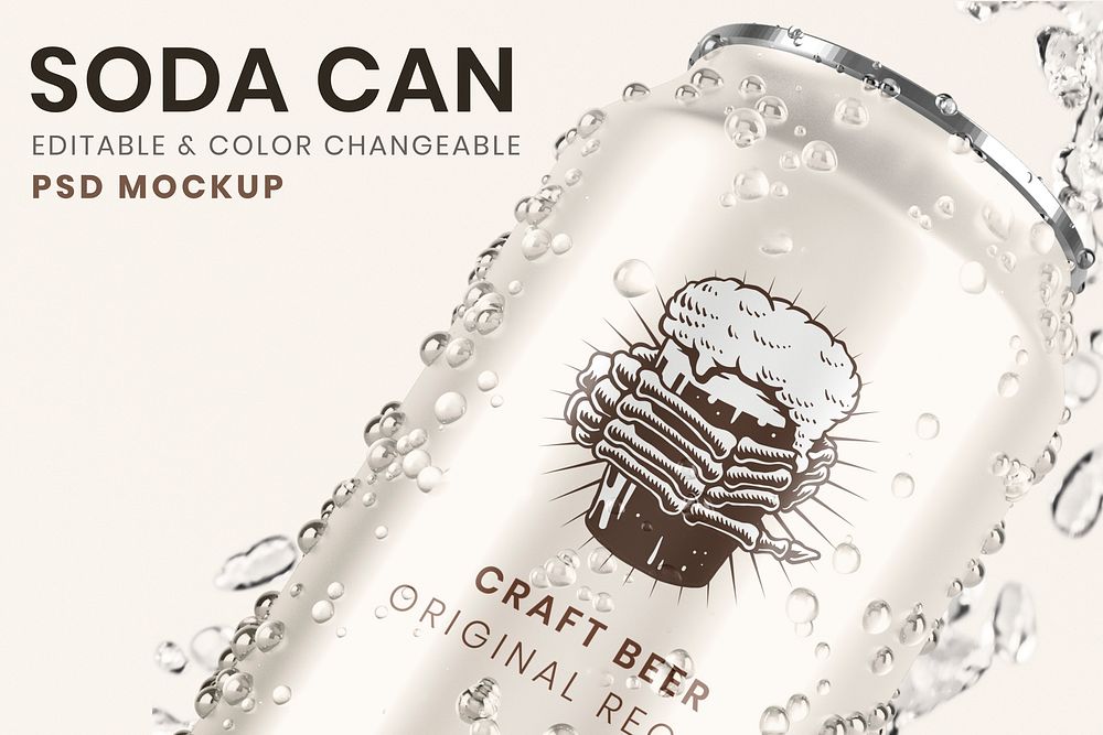 Beer can mockup psd, refreshing and cold