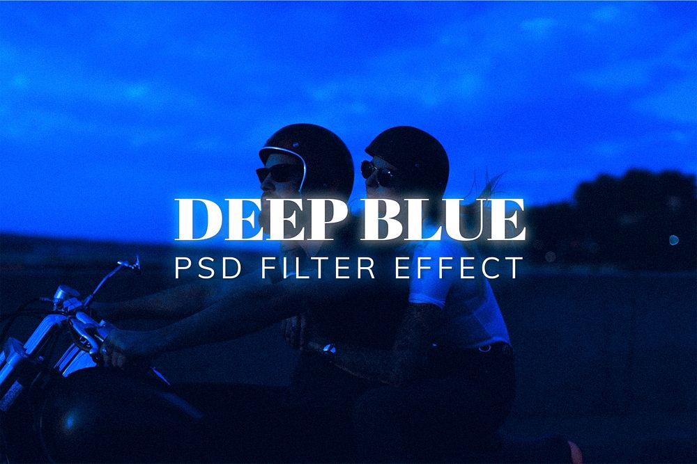Deep blue photoshop preset filter effect PSD, blogger & influencer neon abstract overlay add on
