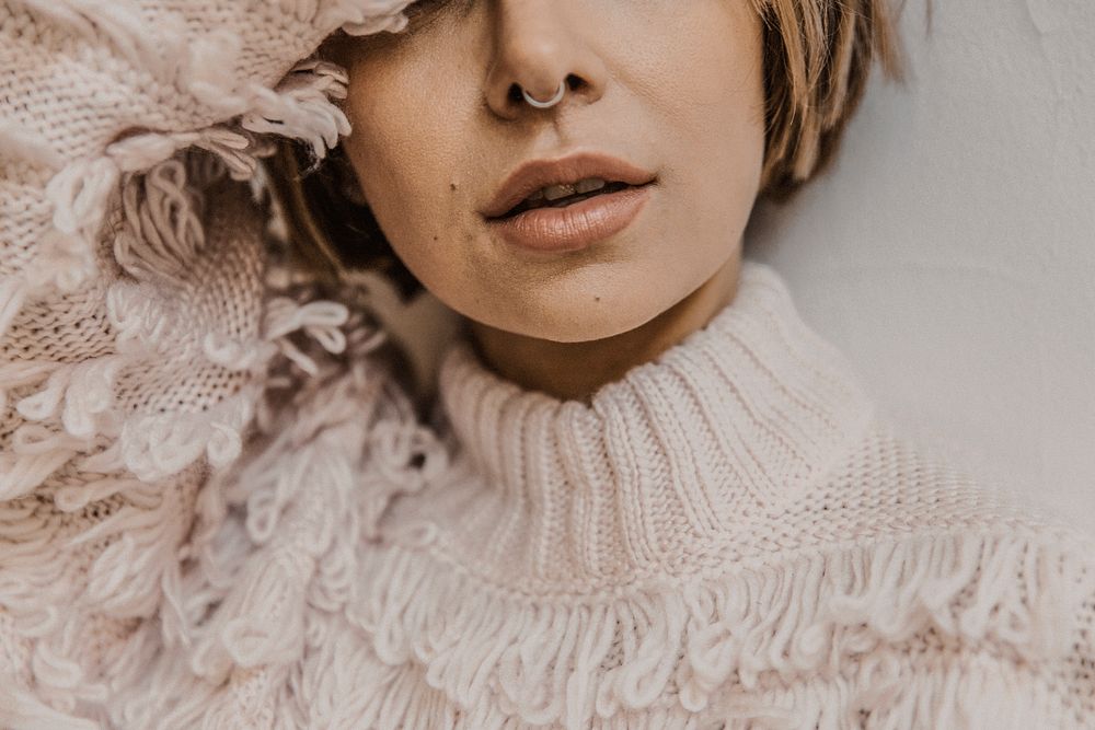 Aesthetic winter fashion, woman&rsquo;s face close up shot