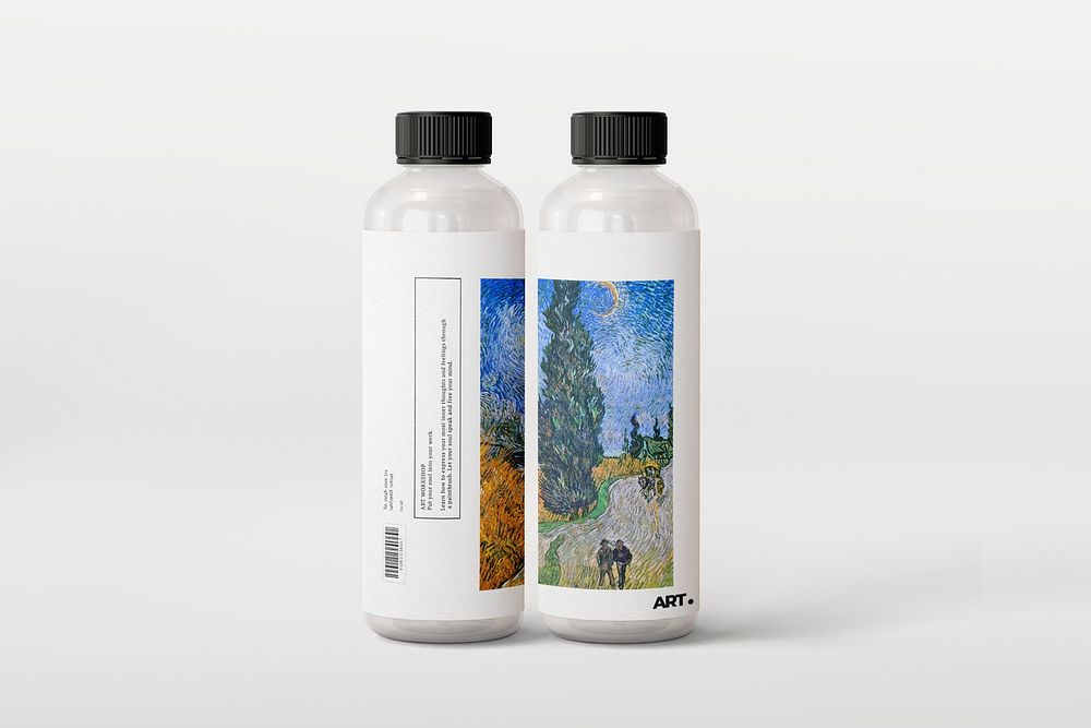 Water bottle label mockup, beverage packaging psd