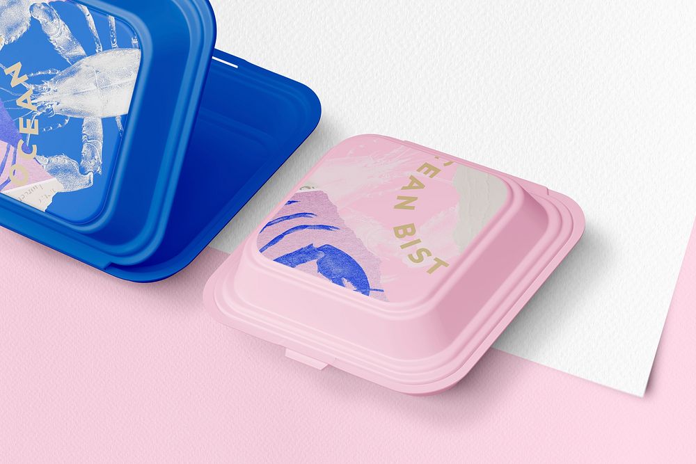 Takeout container mockup, waist band, food packaging for small business psd