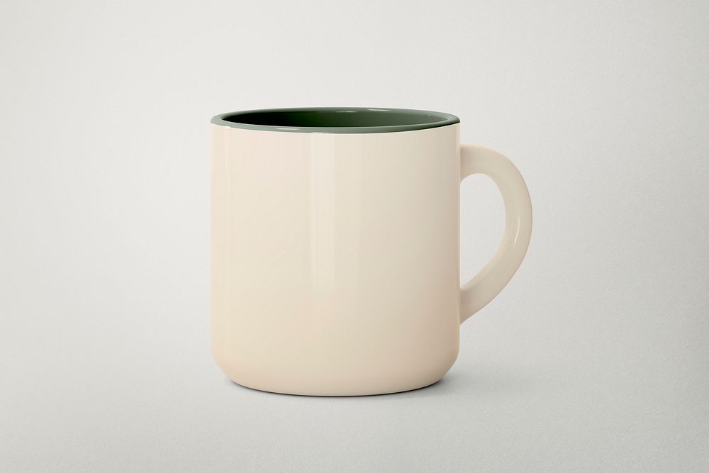 Beige ceramic mug, minimal kitchenware with design space