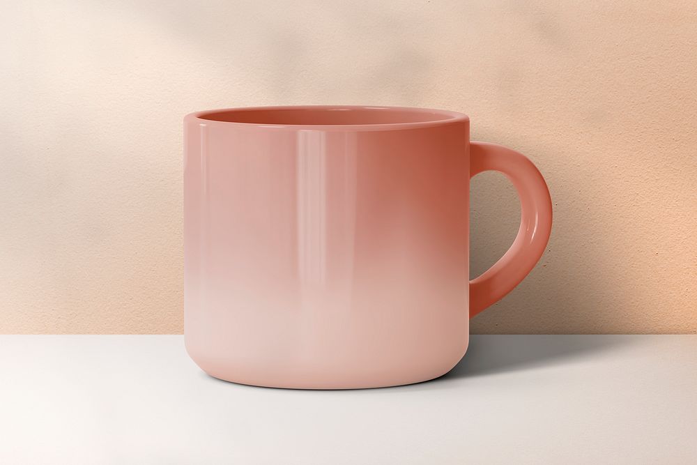Pink mug, kitchen utensil object with design space