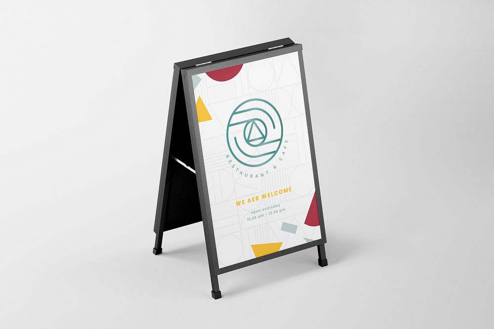 A-frame sign mockup, cafe branding, advertisement psd