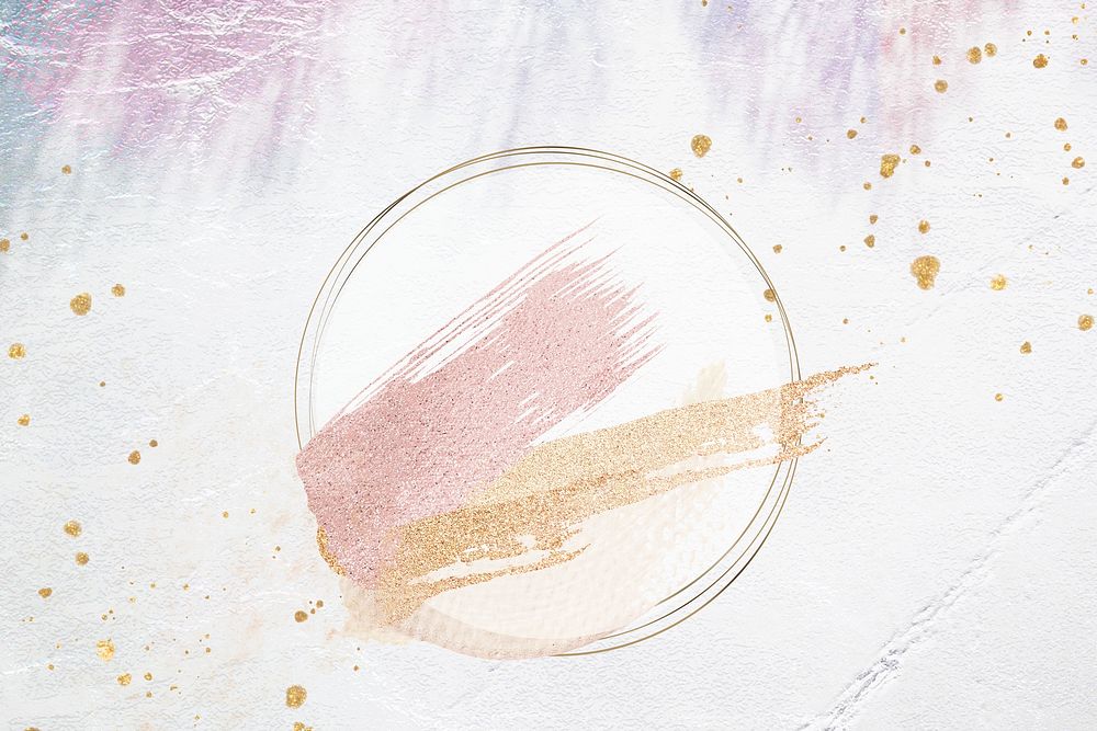 Gold circle frame on a pastel brushstroke background illustration