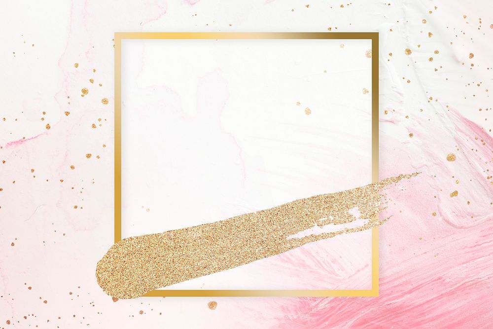 Gold square frame on a feminine pink background illustration