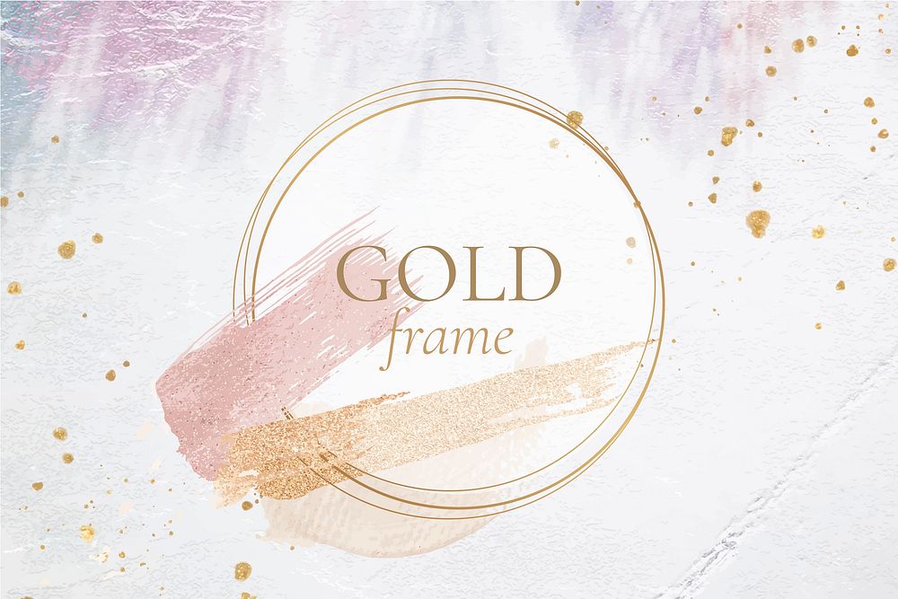 Gold circle frame on a pastel brushstroke background vector