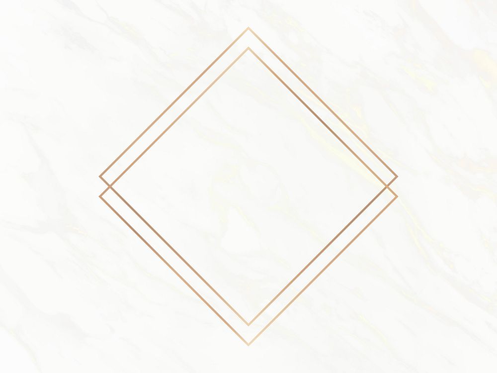 Gold rhombus frame on a white marble background