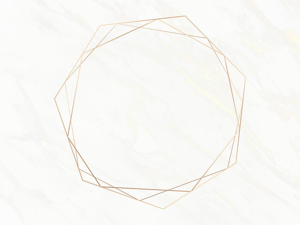 Gold geometric frame on a white marble background