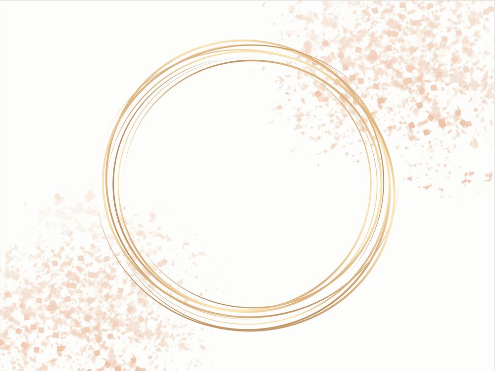 Gold circle frame on a pastel pink confetti background