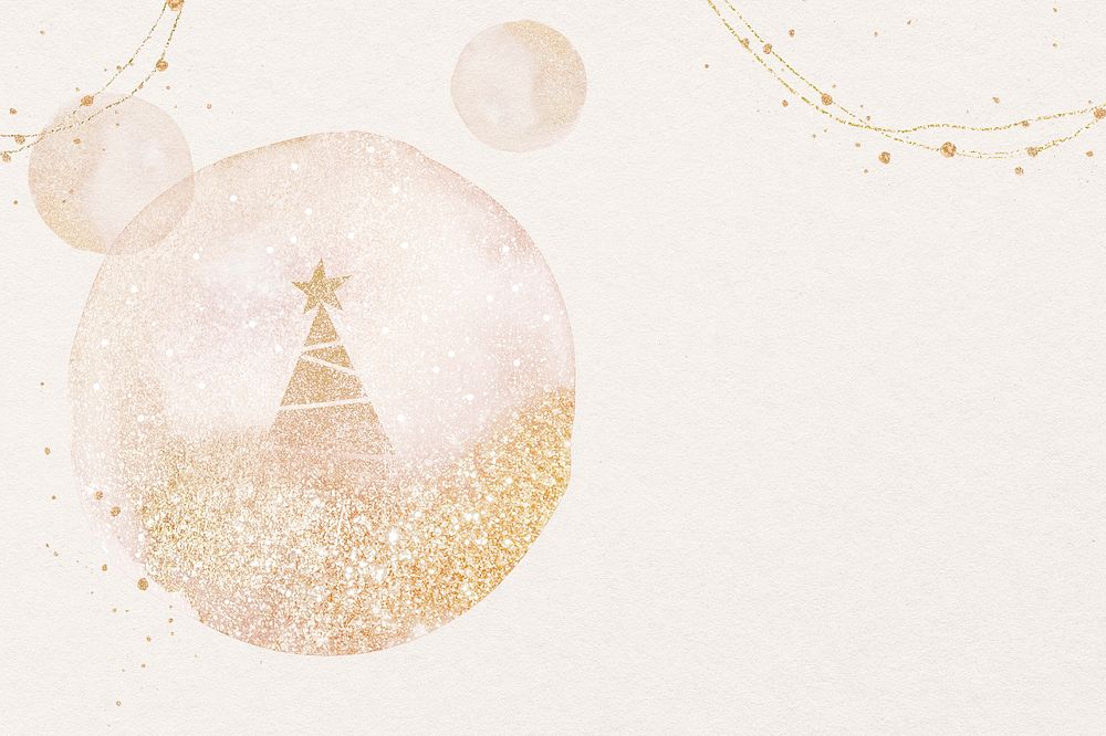 Aesthetic Christmas background, snow globe design in watercolor & glitter 